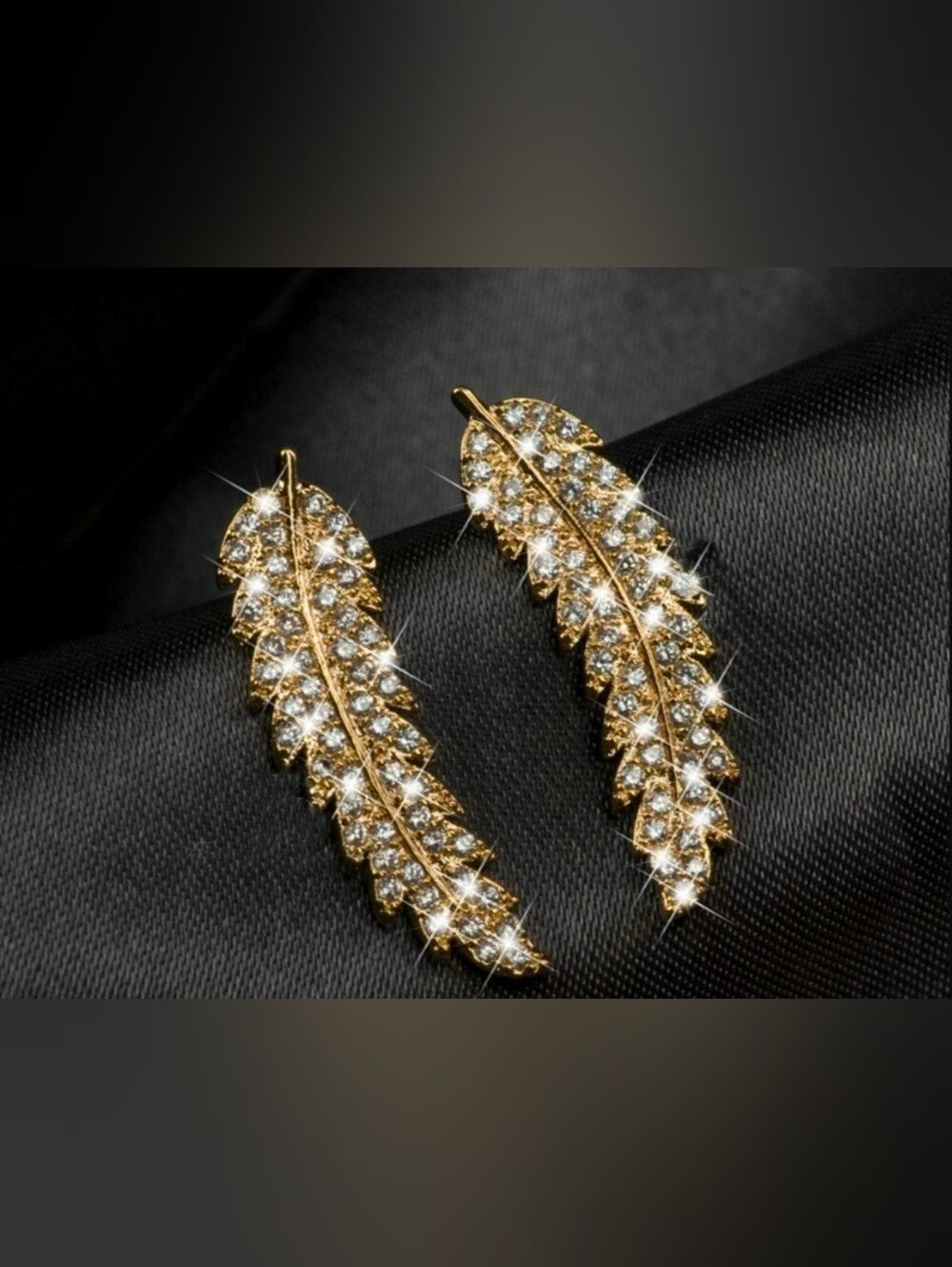 $8 Each Or Bundle 5/$20 Gold Crystal Feather Stud Earrings